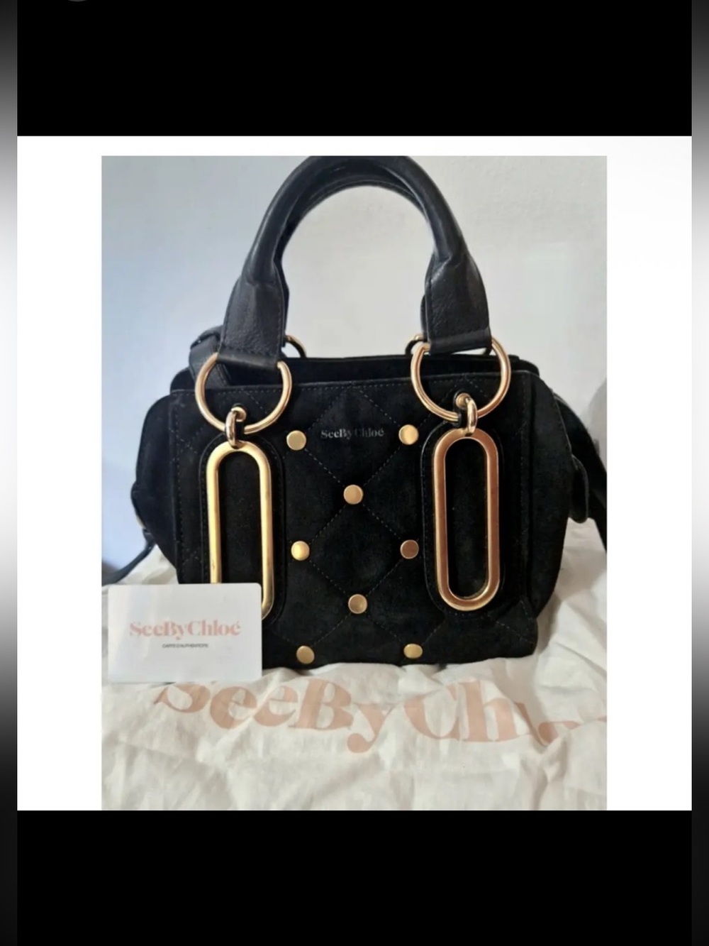 See By Chloe Small Paige Black suede and gold hardware crossbody Satchel